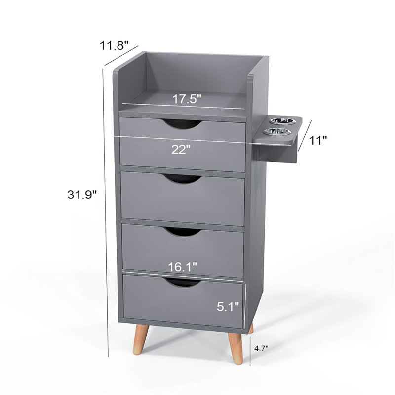 Gray MDF Bathroom Storage Cabinet with 4 Drawers and Dryer Holders