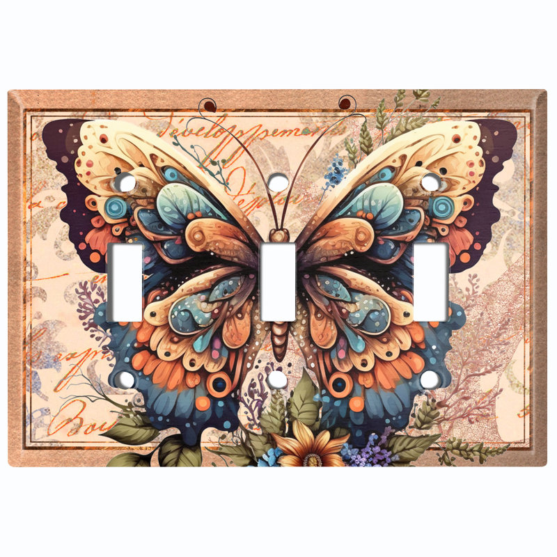 Plaque murale d'interrupteur à bascule 3 bandes Monarch Butterfly