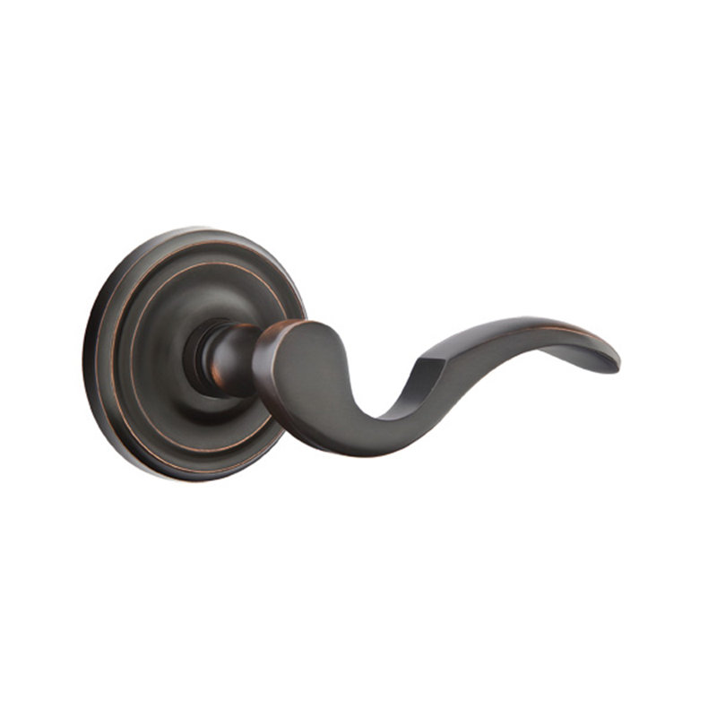 Wave/Drop Privacy (Bed & Bath) Door Lever with Round Rosette, Oil Rubbed Bronze, Left