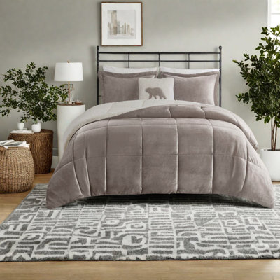 Luxury Plush To Sherpa Bedding Set, Hypoallergenic Polyester Comforter, Cozy Cabin Style