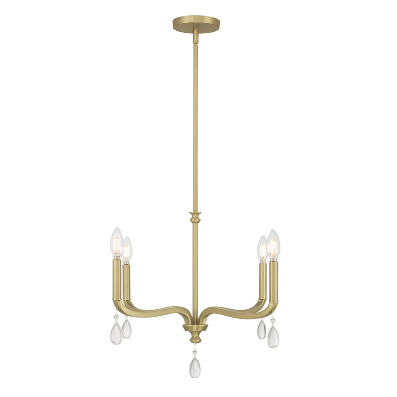 Lustre 4 lumières Bellvue, H 56 po x l 22 po x P 22 po, Laiton rétro, Quatre lumières