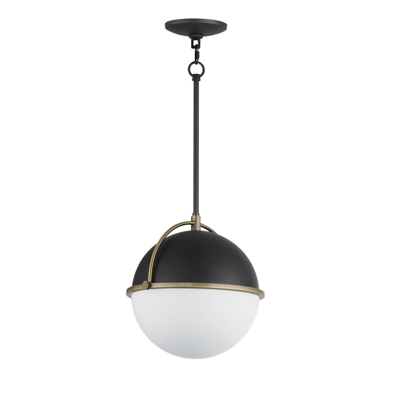 Luminaire suspendu unique à 1 lumière Duke, Noir / laiton vieilli, H 11,25 po x l 11,5 po x P 11,5 po