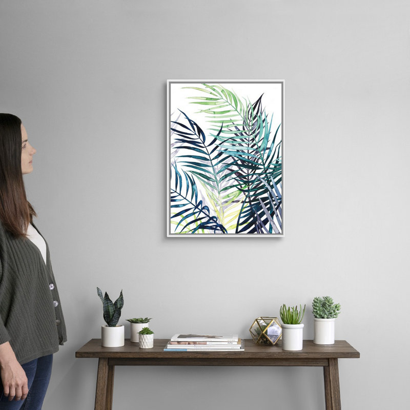 «Twilight Palms I», art mural sur toile, H 26 po x l 20 po, Toile avec cadre blanc