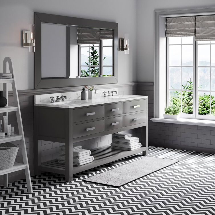 Cronin 72" Carrara White Marble Countertop Bath Vanity with Faucet and Mirror