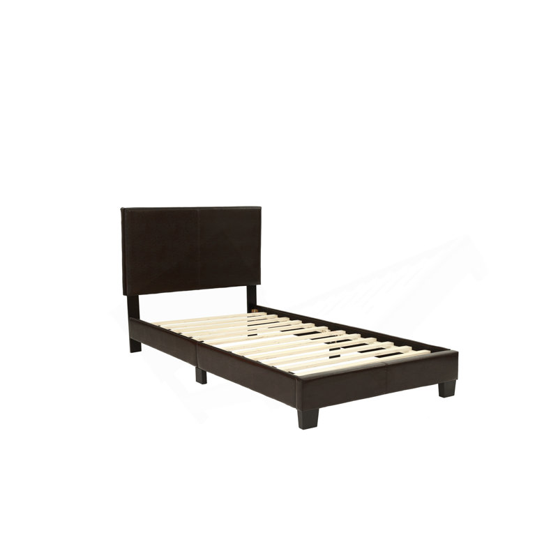 Tête de lit ajustable moderne en similicuir brun avec lit simple 1pc, Lit simple