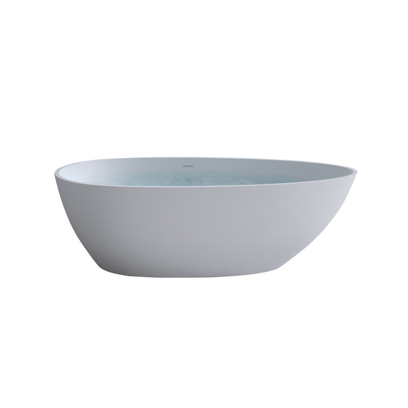 Baignoire de 59 po à surface solide matte, baignoire autoportante en pierre de résine à surface solide, baignoire de trempage blanche à surface solide, baignoire autoportante avec trop-plein et bonde escamotable