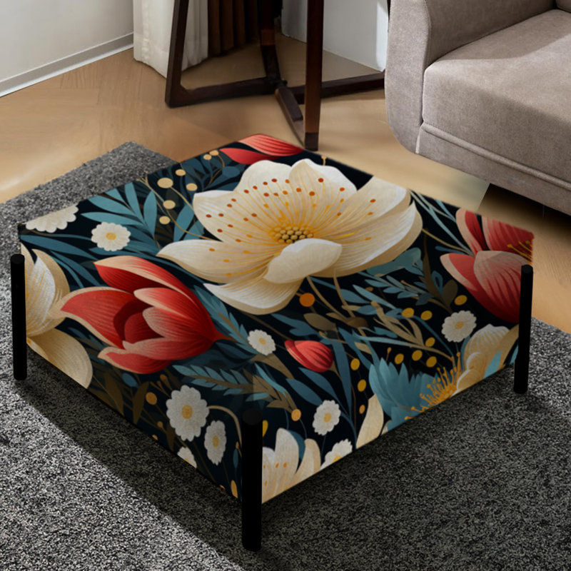 Motif floral artistique - grand repose-pieds carré floral