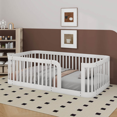 Twin Size Wood Floor Bed Frame With Fence