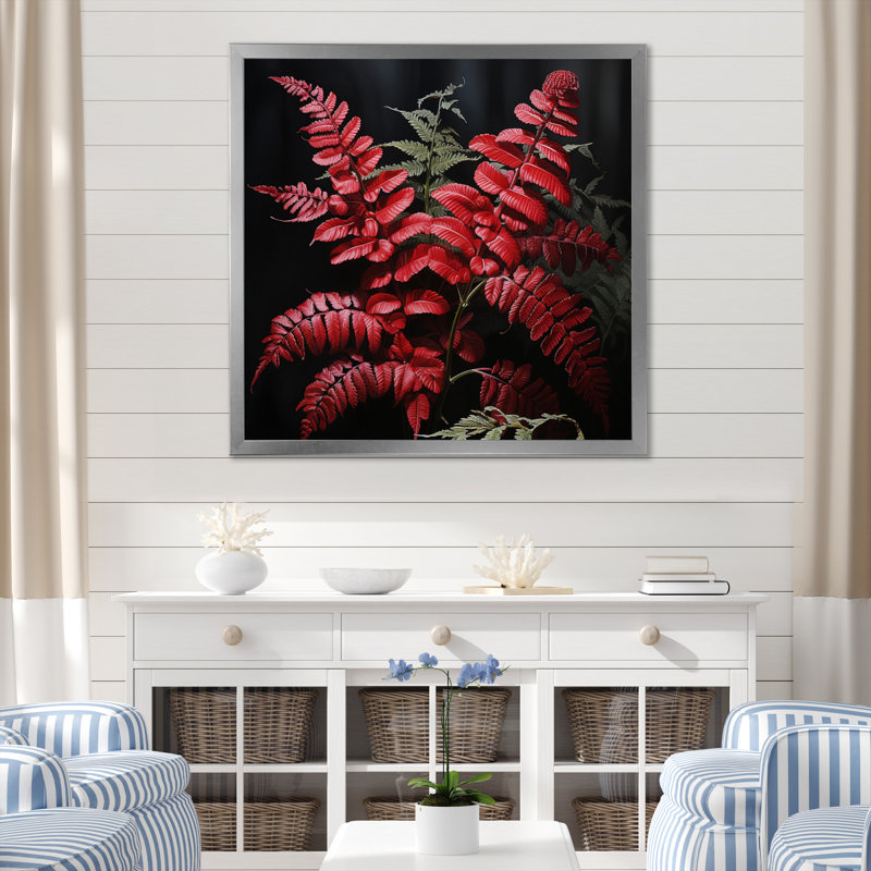 " Ferns Ruby Essence III ", 36" H x 36" W x 1.5" D, Silver Single Picture Framed