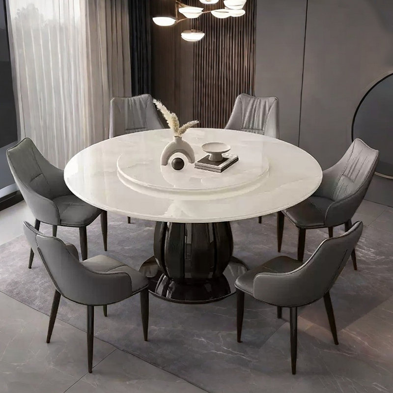 Simple modern marble round dining table set, 29.52"H x 53.14"L x 53.14"W