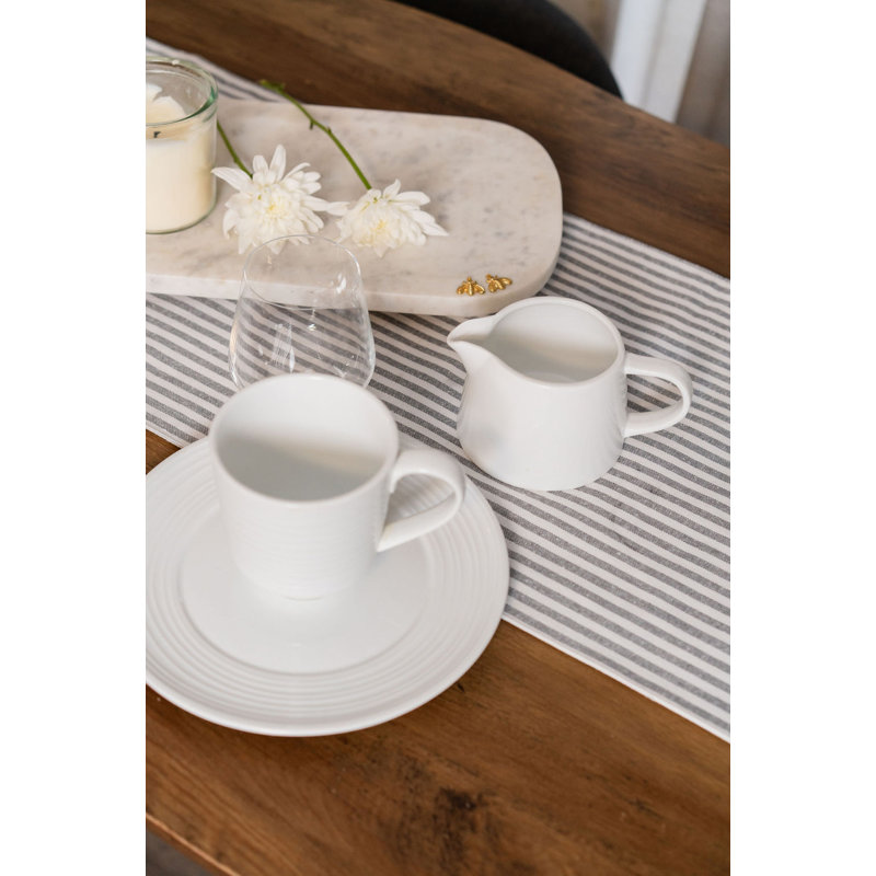 Ensemble de 4 napperons en coton Bistro et chemin de table lavable résistant à la chaleur, 13x72, Gris