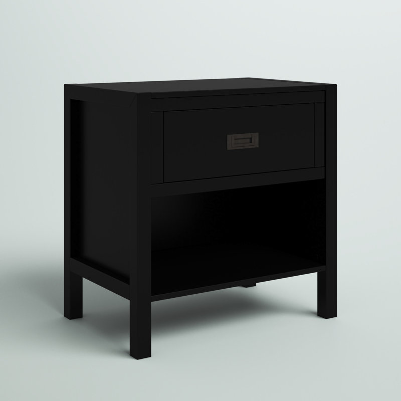 Hivernage 1-Drawer Solid Wood Nightstand, Black