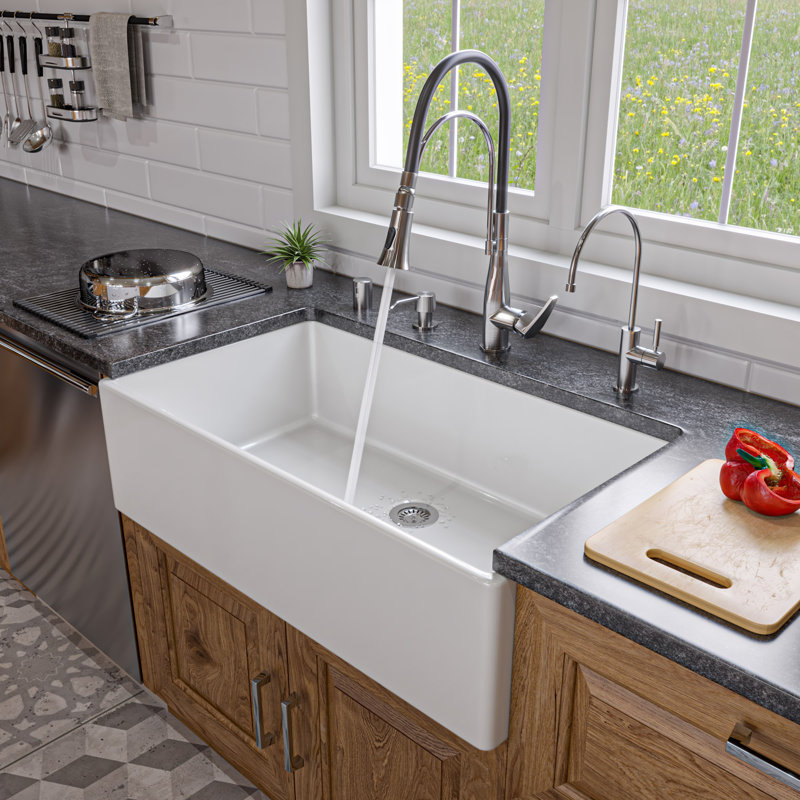 35.88'' L Single Bowl Fireclay Kitchen Sink, White