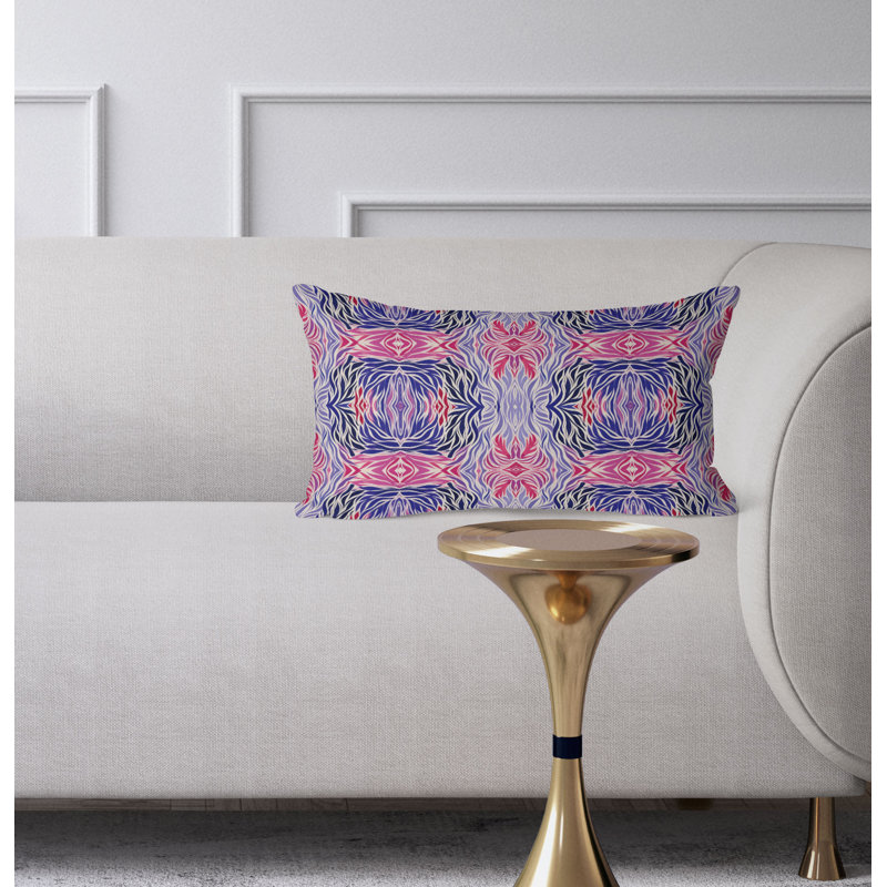 Leafy Whirl  Rectangular Throw Pillow, Blue/Pink