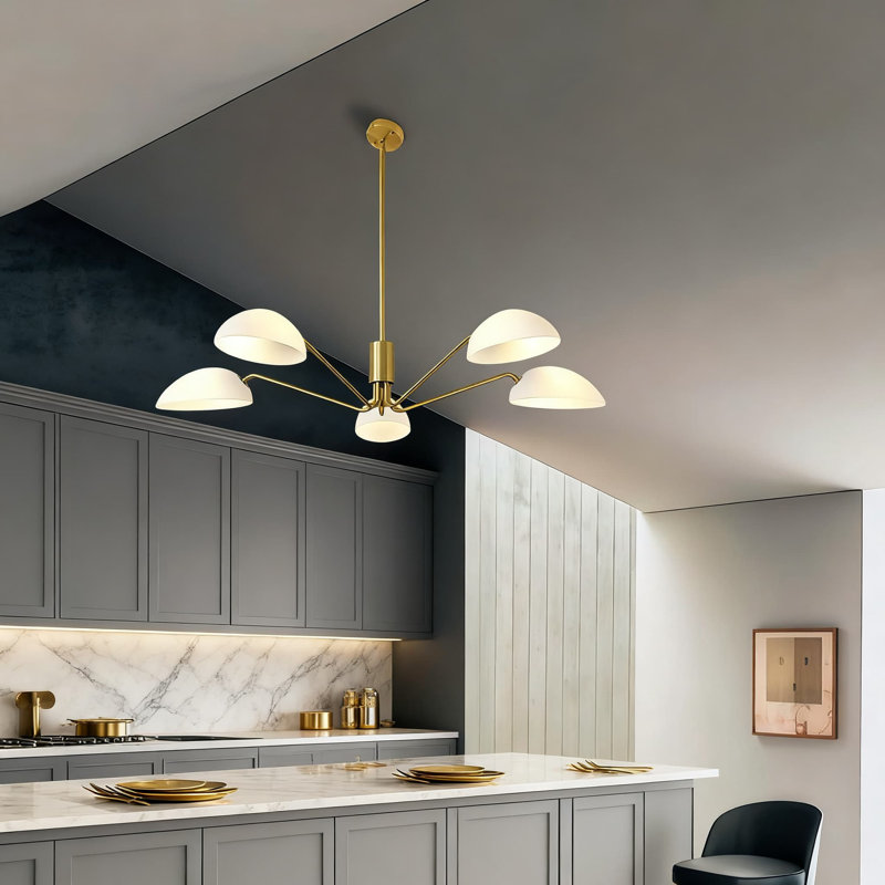 Modern 5-Light Adjustable Chandelier With Universal Wheel For Sloped Ceilings, LED Acrylic Ceiling Light Fixture For Living Room Dining Room Bedroom