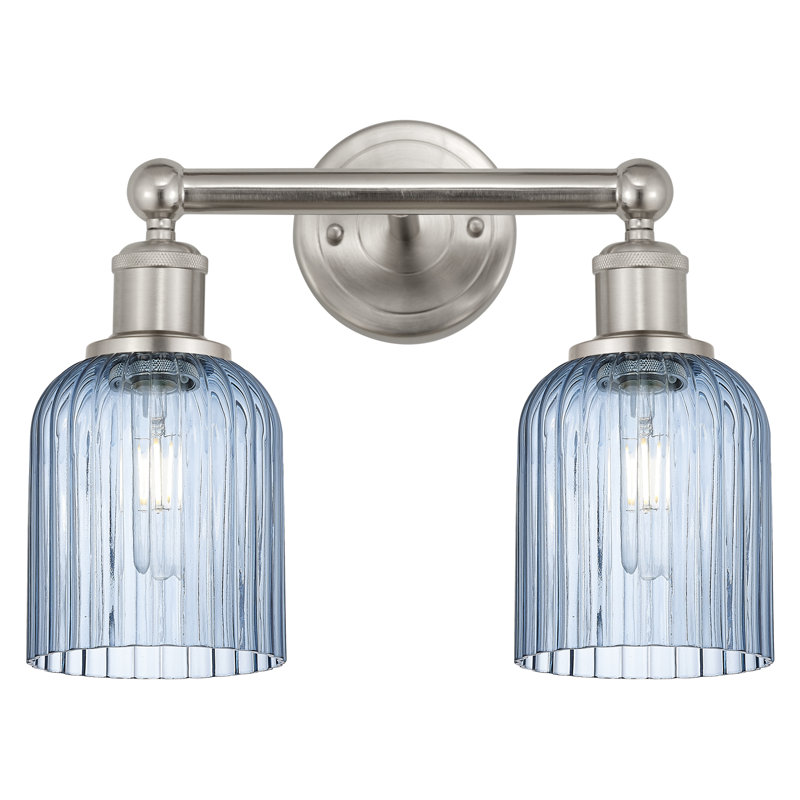 Abat-jour de salle de bain 2 lumières Edison Addeline 14 po, Nickel satiné, Bleu