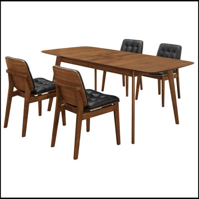 Ensemble de salle à manger rectangulaire en noyer naturel et noir 5 pièces Draper, élégance intemporelle et contraste moderne pour toute maison