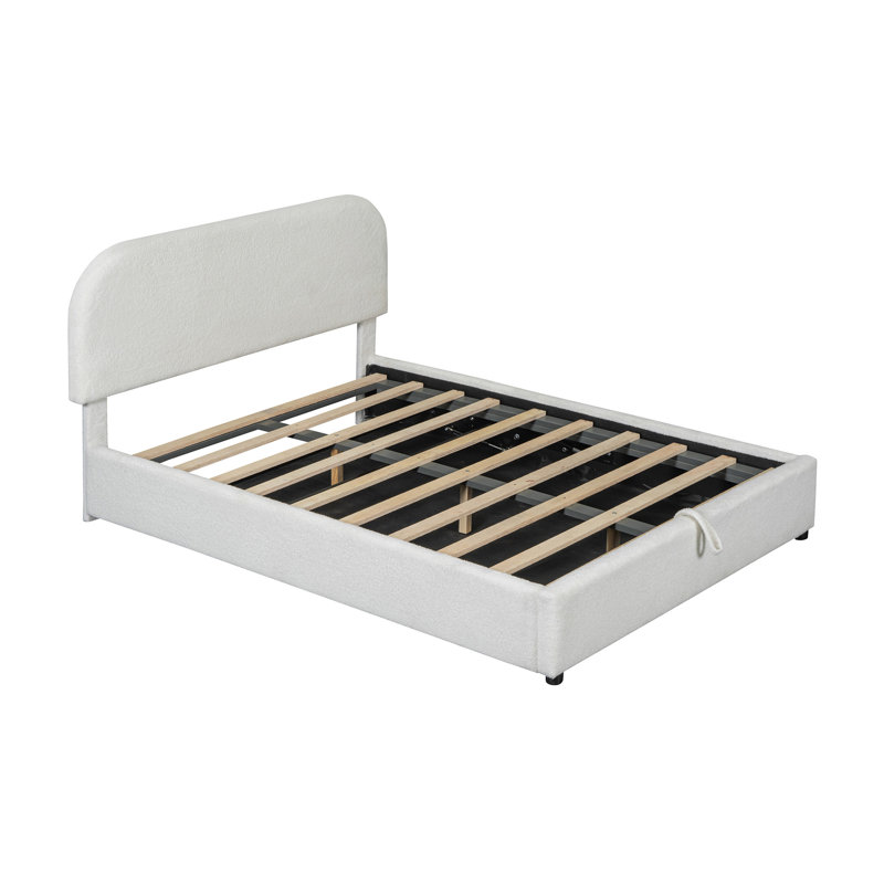 Lit plateforme tapissier double avec système de rangement hydraulique Teddy