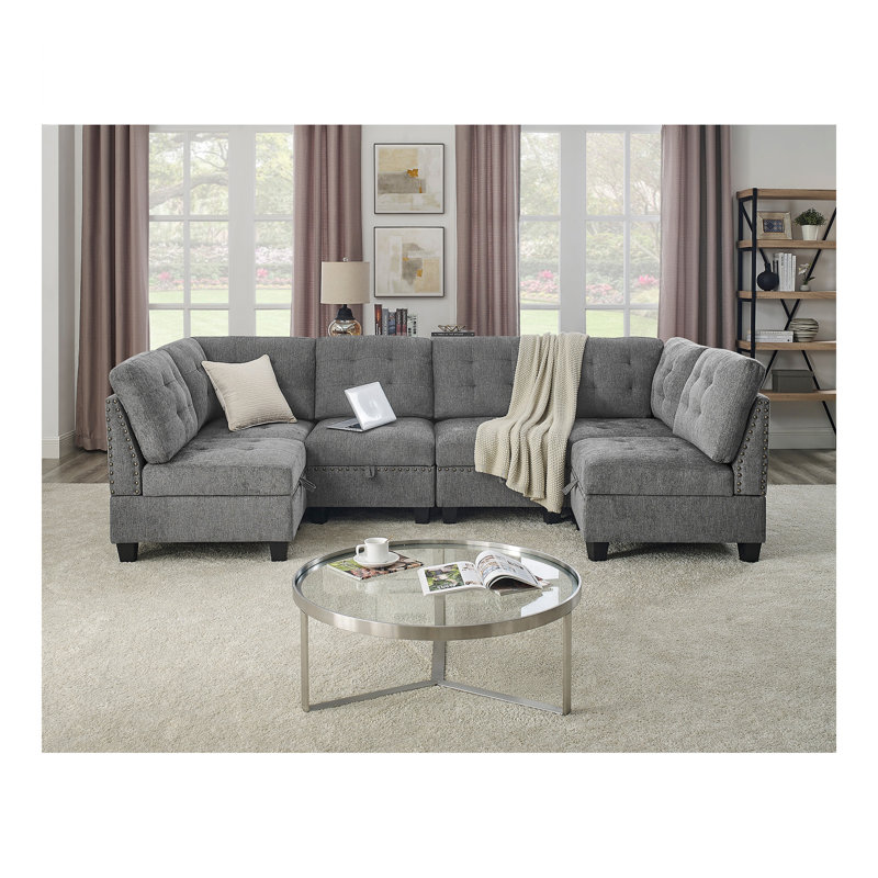 Canapé modulaire en forme de U, combinaison de bricolage, comprend quatre chaises simples et deux coins, chenille grise