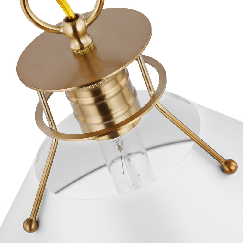 Luminaire suspendu conique à 1 lumière Rodarte, H 11,6 po x l 16,5 po x P 16 po, Blanc mat / laiton bruni