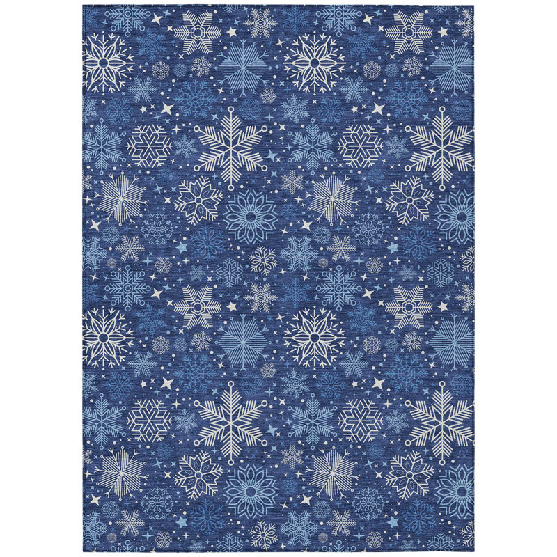 Machine Washable Indoor/Outdoor Christmas Snowflake Xhevrie Navy Rug, Rectangle 3' x 5'