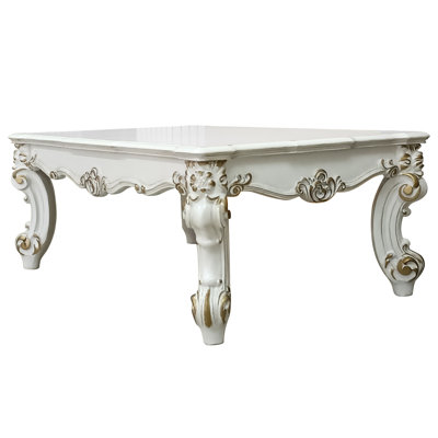 Table basse antique à finition perlée Ii, style transitionnel, plateau rectangulaire en bois avec pieds et tablier à volutes, pieds surdimensionnés, table sans armoire Ii et boîte de rangement gigantesque