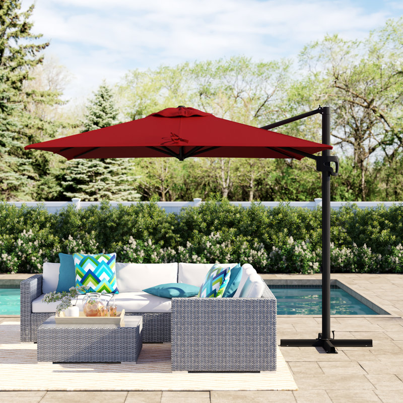 Parasol carré en porte-à-faux 8,5 pi Placencia, Toile Sunbrella® rouge Jockey