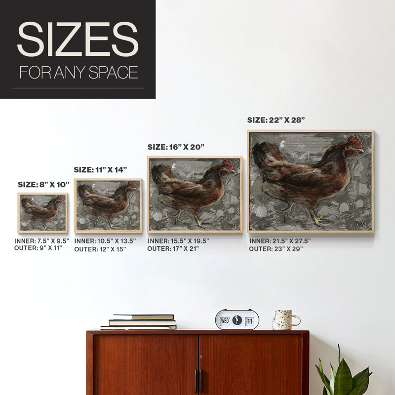Red Hen -Framed Print - Restickable, Naturel, H 22 po x l 28 po