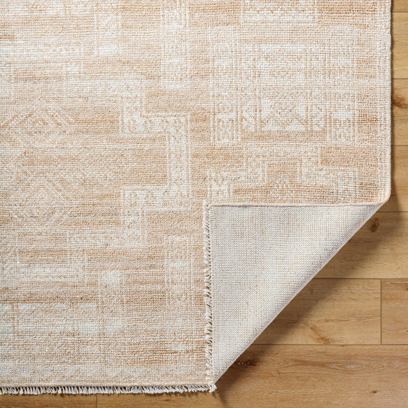 Kunal Hand Knotted Wool Vintage Look Area Rug in Beige, Rectangle 8' x 10'
