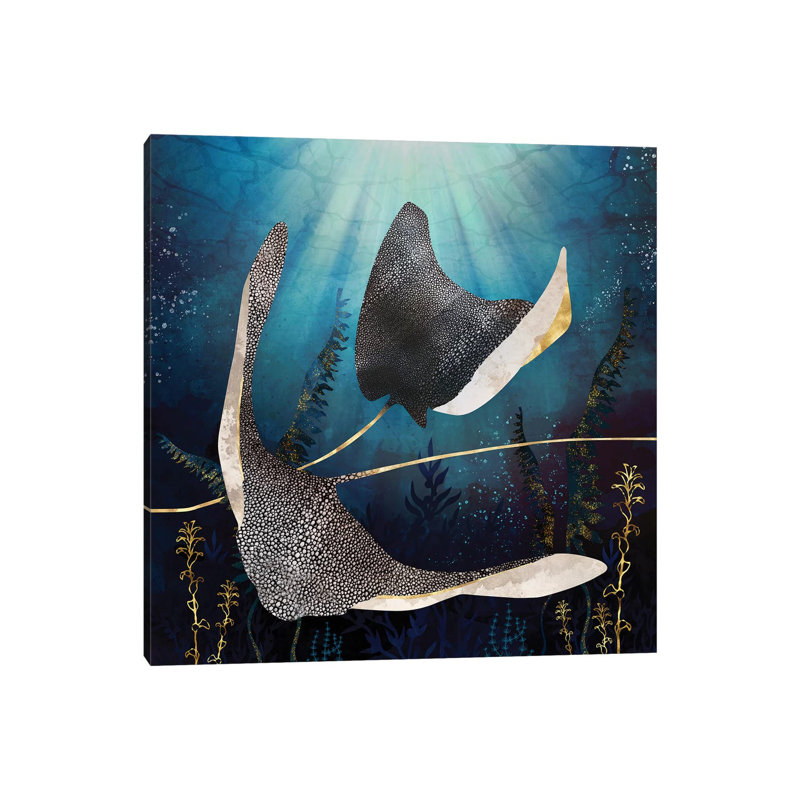 Stingray métallique - impression, Pas de tapis, Toile tendue, H 12 po x l 12 po x P 0,75 po