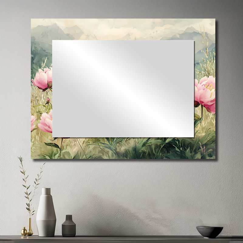 Pivoines dans la prairie alpine II - miroir mural floral - imprimé sur métal, 30 po x 40 po