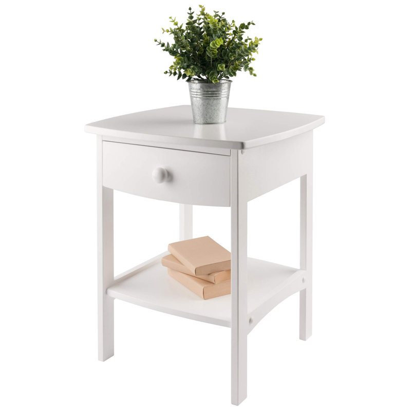 Curved End table/Night Stand with one drawer, White