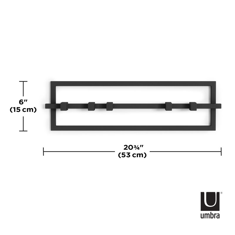 Black Steel Wall Hook with Movable Hooks