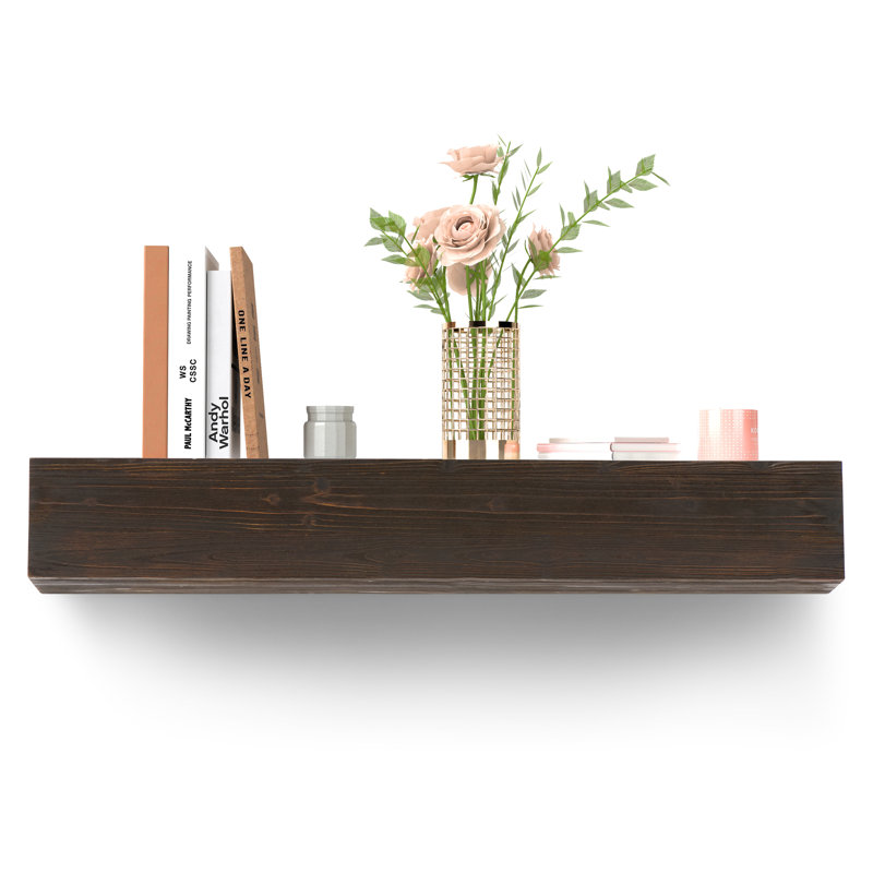 Rustic Wood Fireplace Mantel | Wall-mounted & Floating Shelf For Home Decor, Black, 6" H x 60" W x 9" D