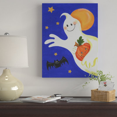 «Ghost With Pumpkin and Orange Moon», art sur toile
