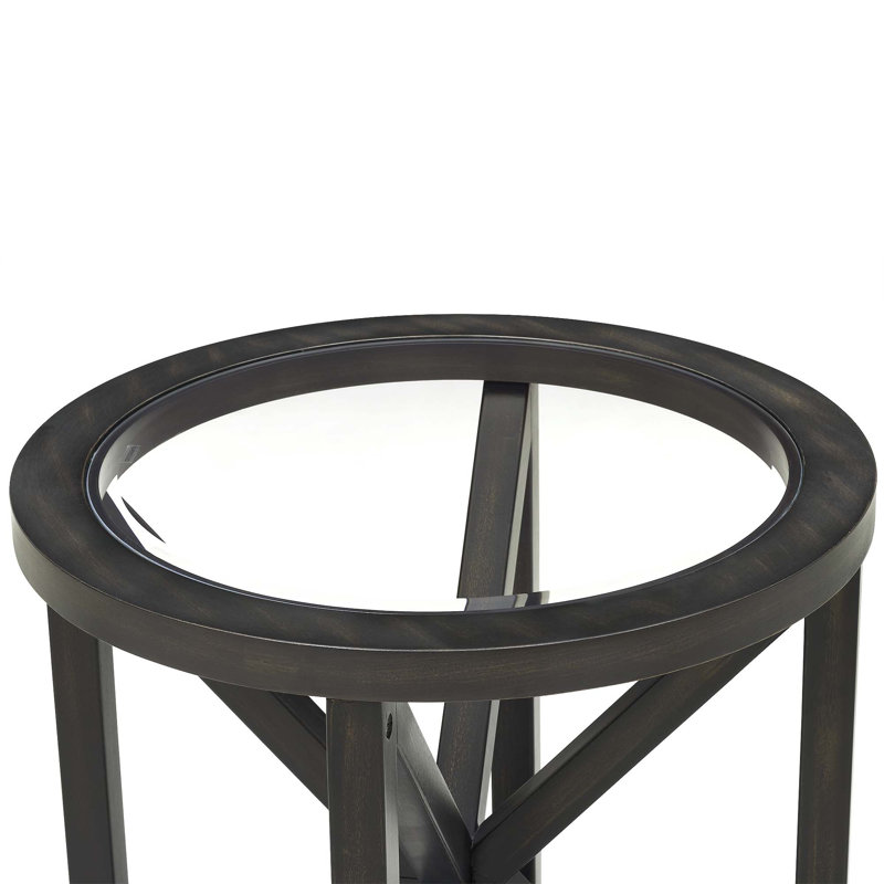 Glass Coffee Table with Solid Wood Base, Black, 22.62" H x 22.13" W x 22.13" D