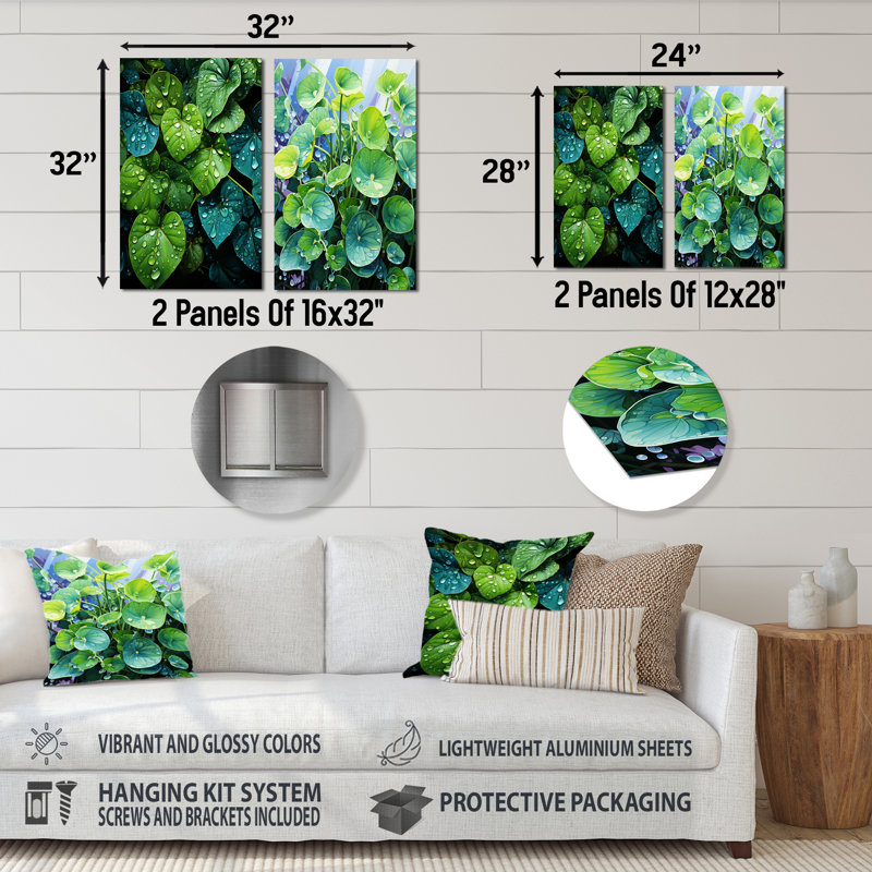 «Green Realistic Charm», ensemble de 3 impressions murales en métal sur plantes, H 32 po x l 32 po