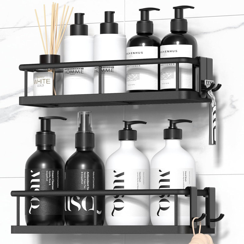 Étagère de rangement pour salle de bain adhésive - sans perceuse, Gris foncé