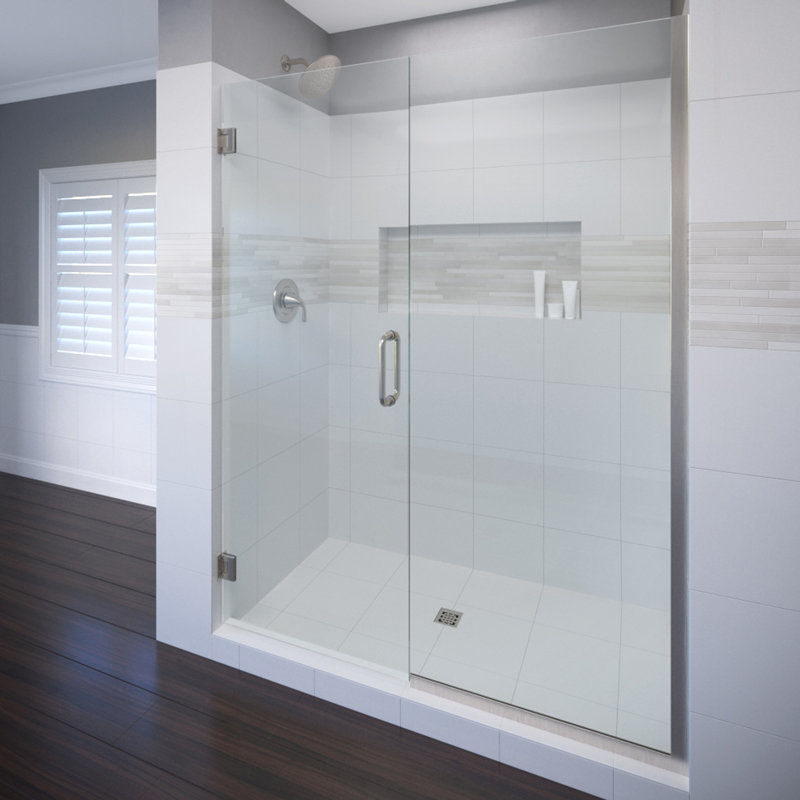 Celesta 58'' - W x 76'' H Pivot Door Frameless Shower Door with, Clear Glass, Brushed Nickel