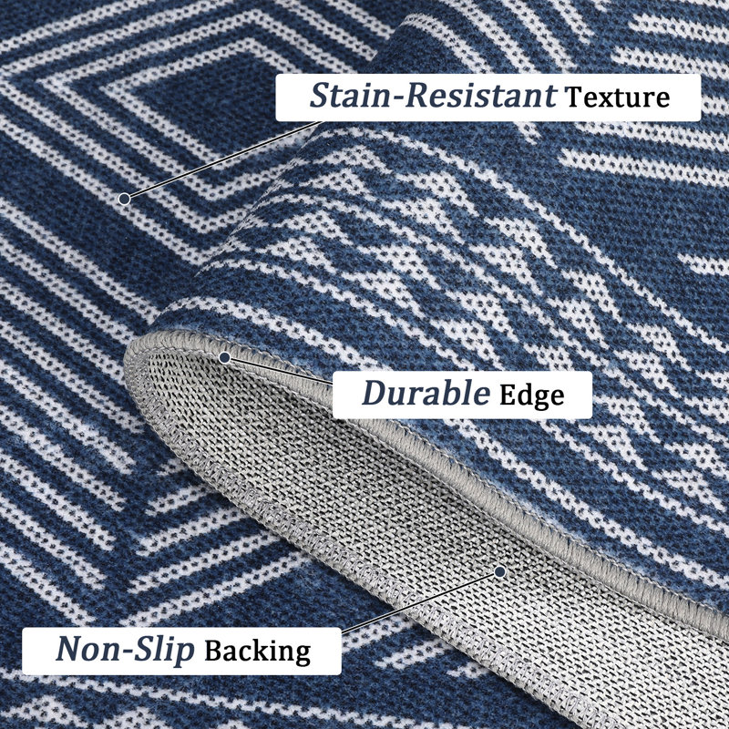 Machine Washable Area Rugs, Modern Geometric Area Rugs with Non-Slip Backing, Stain-Resistant Low Pile Carpet, Contemporary Accent Rugs for Living Room, Bedroom