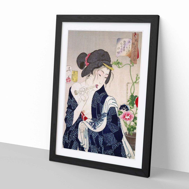 Girl by the Flowers by Tsukioka Yoshitoshi - Picture Frame Painting Print, 65cm H x 48cm W x 2cm D, Black Framed