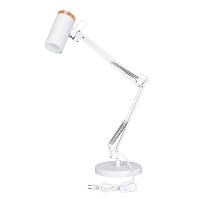 Swing Arm Table Lamp, Large Size Height 29.7", Adjustable Metal Desk Light With Wooden Accent