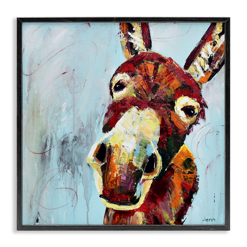 Visage d'âne sur fond bleu, estampe numérique par Jen Seeley, Giclée encadrée noir minuit, H 12 po x l 12 po x P 1,5 po