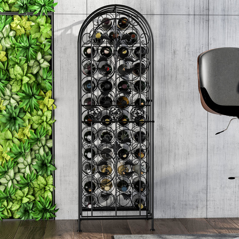 Support à vin noir en fer forgé 45 avec serrure, conception élégante, rangement pratique pour votre tablette verrouillable pour la maison 45 bouteilles, solution de cage simple et élégante