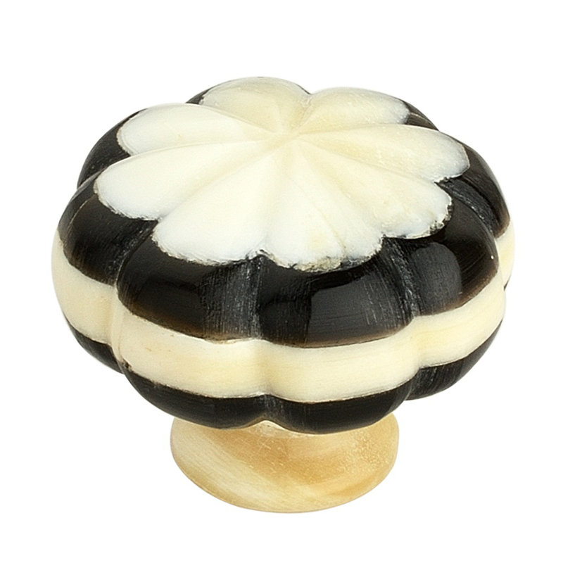 Melon Shape 1-1/2 in. (38mm) Black & Cream Ceramic Knob