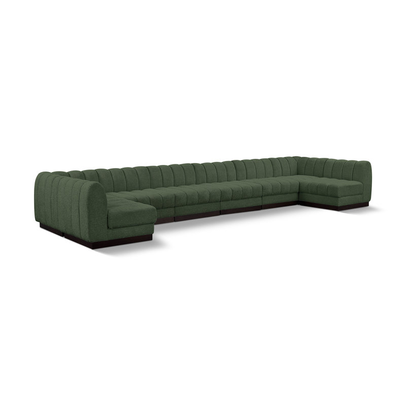 Canapé modulaire rembourré 8 pièces Quinn, Tissu chenille vert