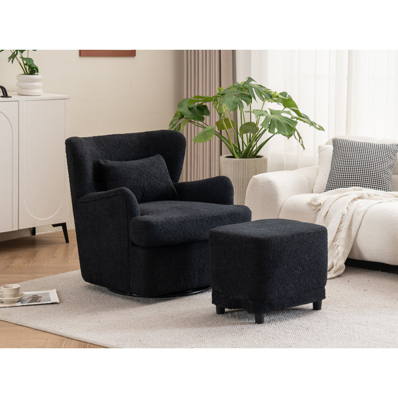 Fauteuil rembourré pivotant avec repose-pieds, Ours en peluche noir