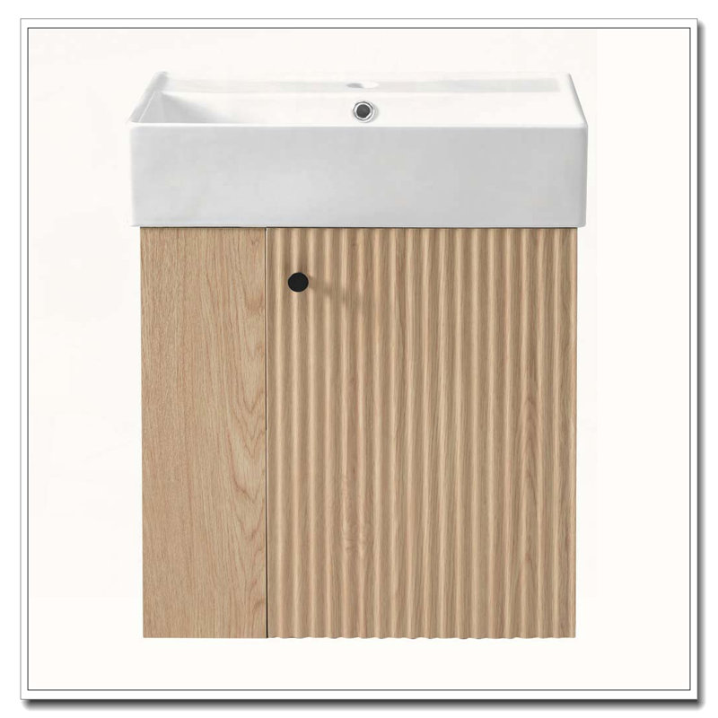 Floating Bathroom Vanity with Ceramic Basin, Wood