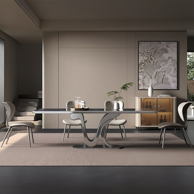Luxury Rectangular Rock Slab Dining Table Sets