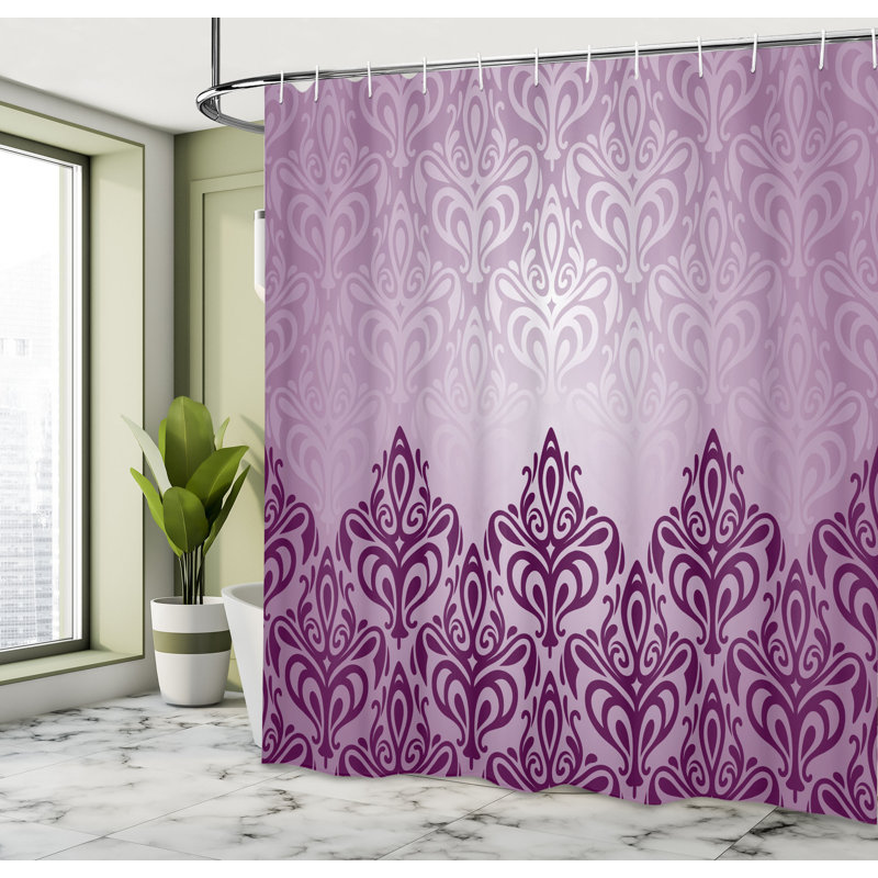 Damask Shower Curtain with Hooks Included, 70"H x 69"W, Purple Mauve